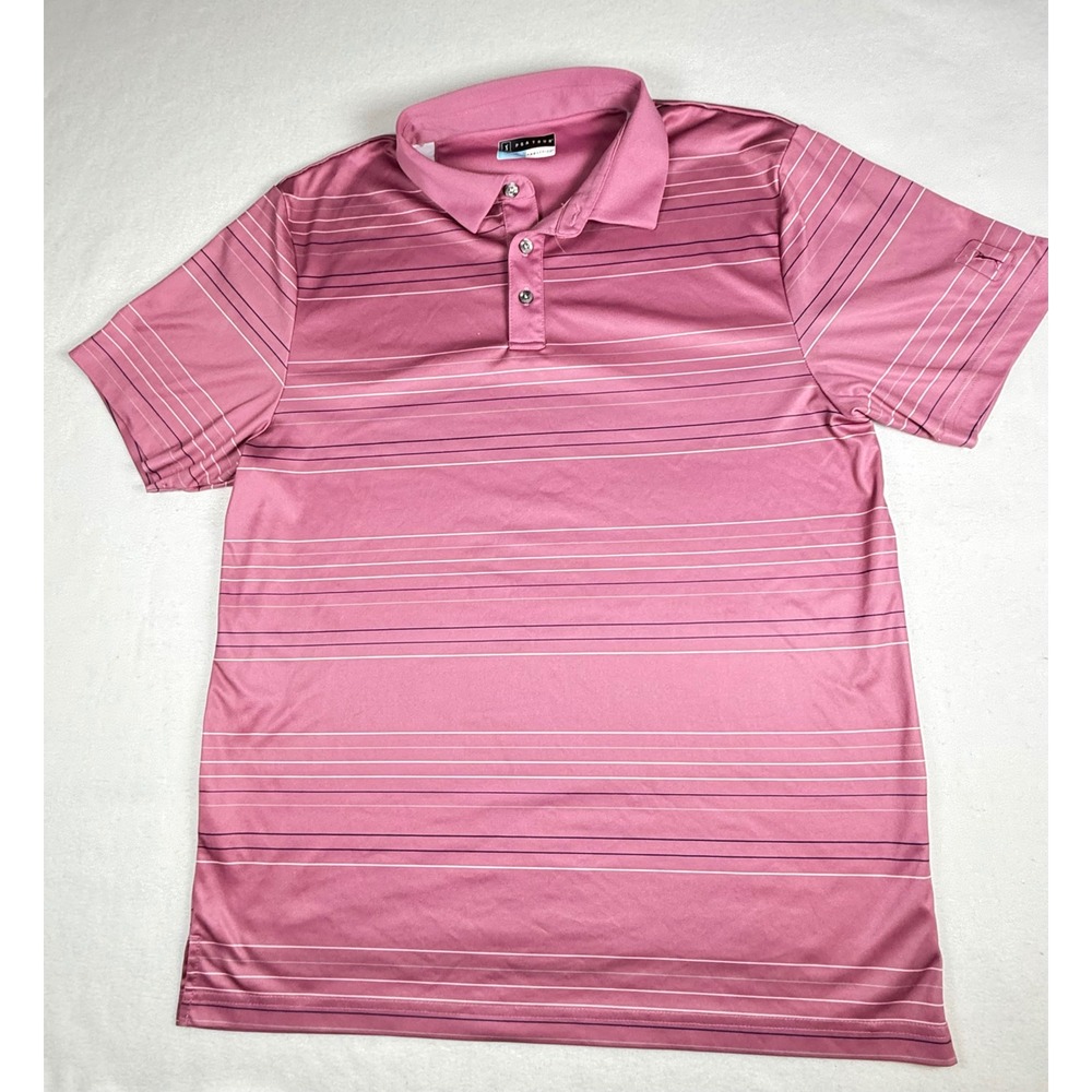 PGA Tour Pro Series Men's Pink Large Striped Short‎ Sleeve Polo Shirt Golf